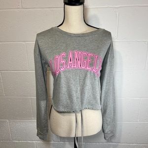 Misska Heather Gray Cropped Drawstring Sweatshirt